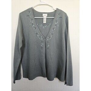 Koret Women's Vintage Cardigan Sweter with Embroidered Flowers Size Medium